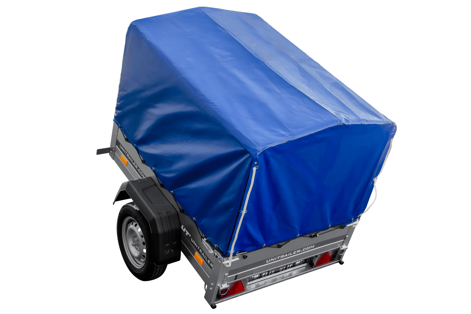 UNITRAILER Garden Trailer 150 Kipp – PKW-Anhänger 147,5 × 106,3 cm – 750 kg – Einachser – 80 cm hohe blaue Plane – Ansicht 3