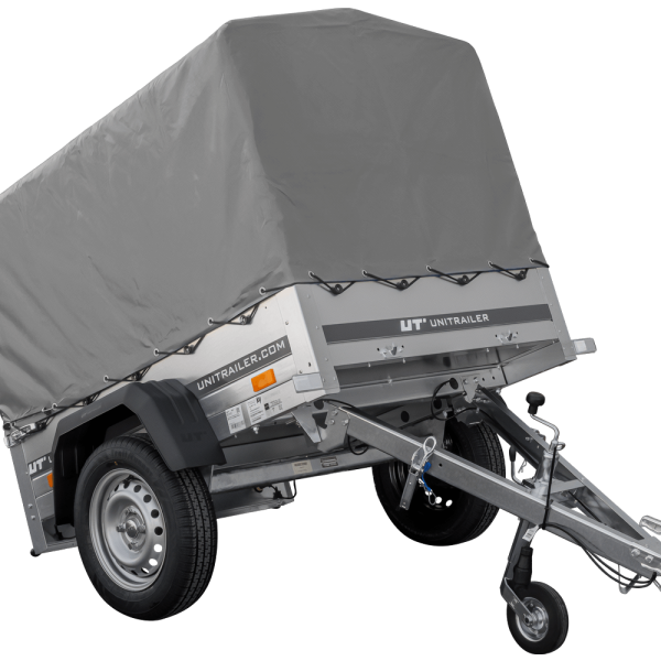 UNITRAILER Garden Trailer 150 Kipp – PKW-Anhänger 147,5 × 106,3 cm – 750 kg – Einachser – 80 cm hohe graue Plane – Ansicht 1