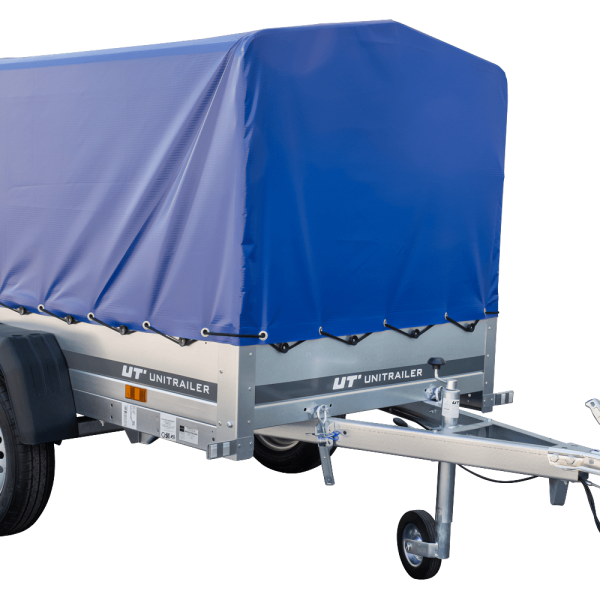 UNITRAILER Garden Trailer 200 Kipp – PKW-Anhänger 200,6 × 106,3 cm – 750 kg – Einachser – 80 cm hohe blaue Plane – Ansicht 1