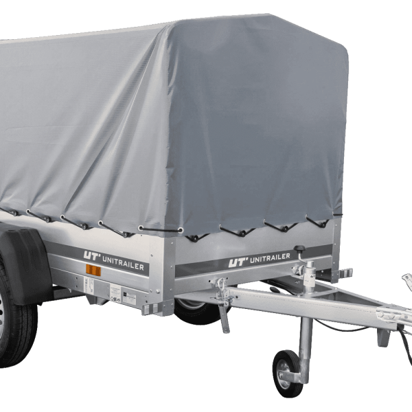 UNITRAILER Garden Trailer 200 Kipp – PKW-Anhänger 200,6 × 106,3 cm – 750 kg – Einachser – 80 cm hohe graue Plane – Ansicht 1