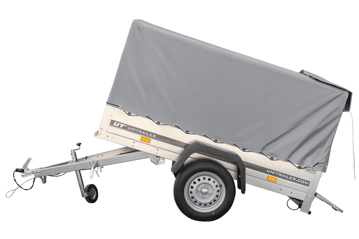 UNITRAILER Garden Trailer 200 Kipp – PKW-Anhänger 200,6 × 106,3 cm – 750 kg – Einachser – 80 cm hohe graue Plane – Ansicht 3