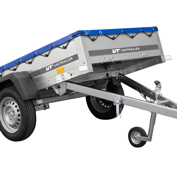 UNITRAILER Garden Trailer 200 Kipp – PKW-Anhänger 200,6 × 106,3 cm – 750 kg – Einachser – flache blaue Plane – Ansicht 1