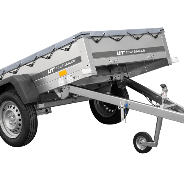 UNITRAILER Garden Trailer 200 Kipp – PKW-Anhänger 200,6 × 106,3 cm – 750 kg – Einachser – flache graue Plane – Ansicht 1
