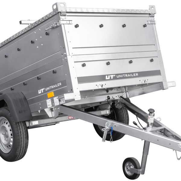 UNITRAILER Garden Trailer 200 Kipp – PKW-Anhänger 200,6 × 106,3 cm – 750 kg – Einachser – Aluminiumhaube – Zusatzbordwände: zusätzliche Vollwand-Stahlbordwände – Ansicht 1