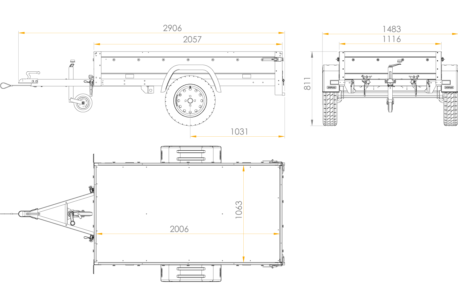 UNITRAILER Garden Trailer 200 Kipp – PKW-Anhänger 200,6 × 106,3 cm – 750 kg – Einachser – Zusatzbordwände: zusätzliche Vollwand-Stahlbordwände – Ansicht 1