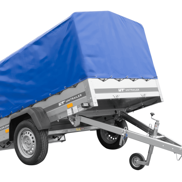 UNITRAILER Garden Trailer 201 Kipp – PKW-Anhänger 200,6 × 125,6 cm – 750 kg – Einachser – 80 cm hohe blaue Plane – Ansicht 1