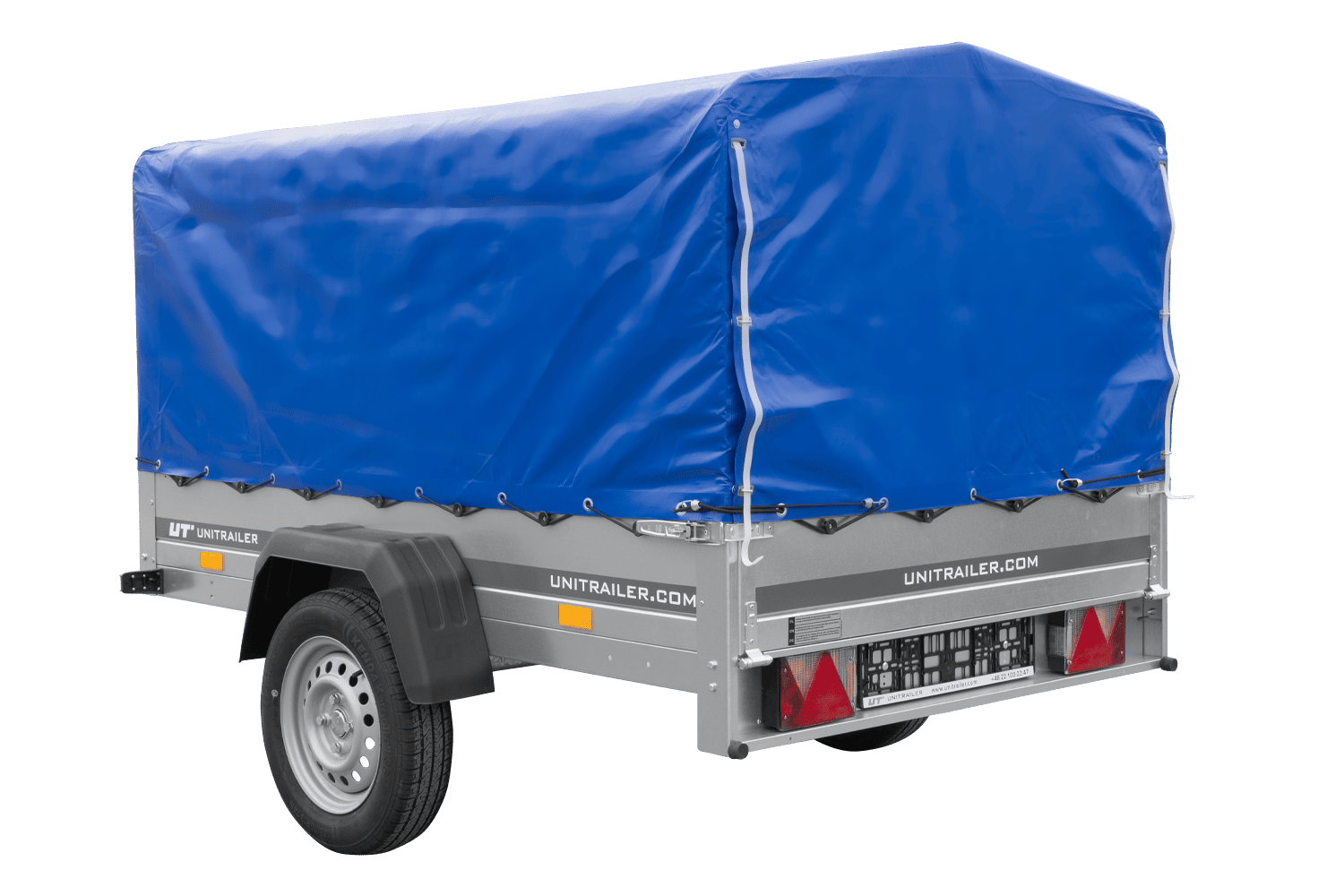 UNITRAILER Garden Trailer 201 Kipp – PKW-Anhänger 200,6 × 125,6 cm – 750 kg – Einachser – 80 cm hohe blaue Plane – Ansicht 3