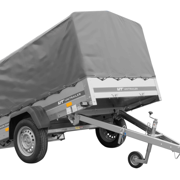 UNITRAILER Garden Trailer 201 Kipp – PKW-Anhänger 200,6 × 125,6 cm – 750 kg – Einachser – 80 cm hohe graue Plane – Ansicht 1