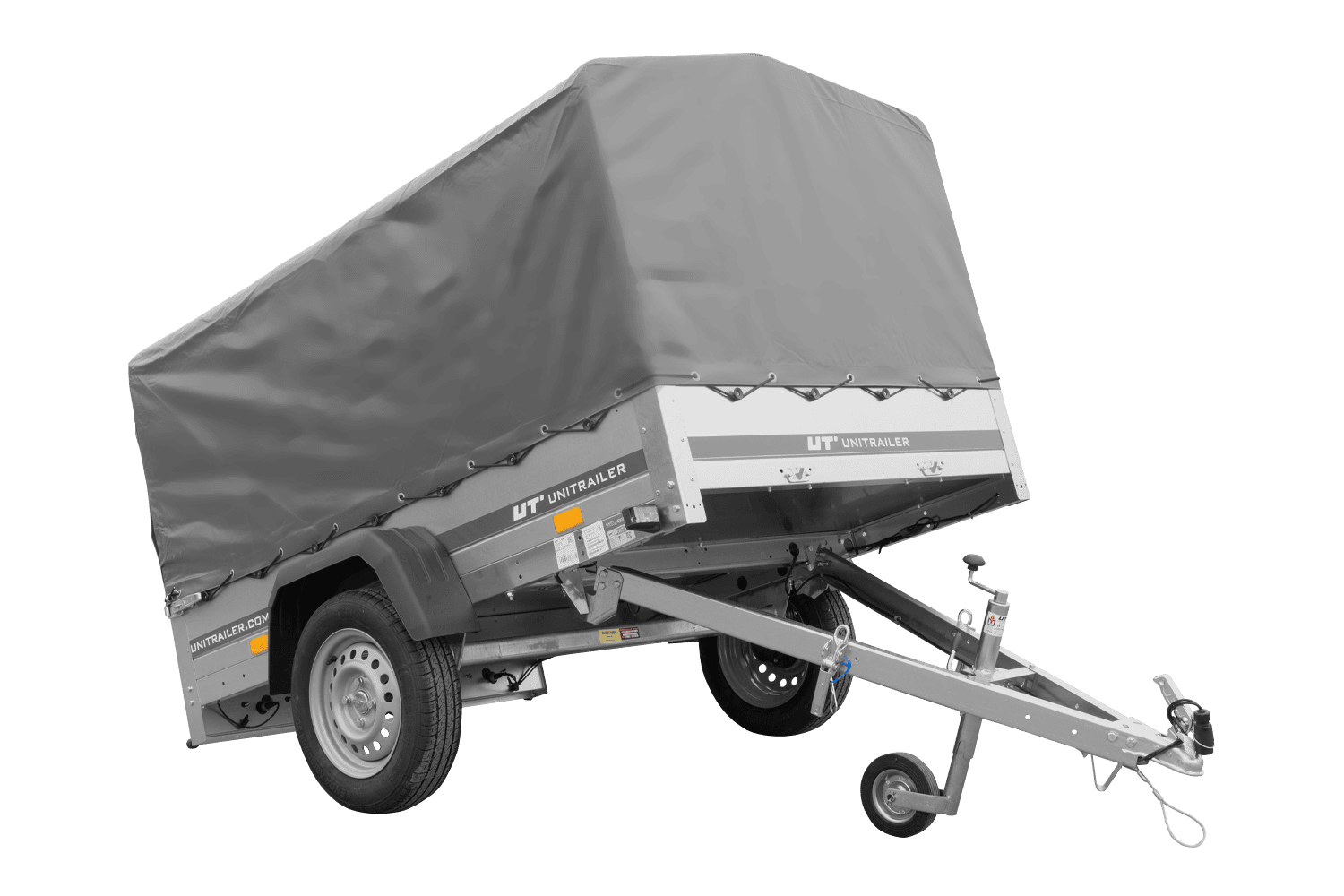 UNITRAILER Garden Trailer 201 Kipp – PKW-Anhänger 200,6 × 125,6 cm – 750 kg – Einachser – 80 cm hohe graue Plane – Ansicht 1