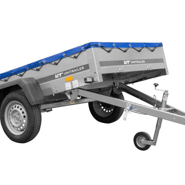 UNITRAILER Garden Trailer 201 Kipp – PKW-Anhänger 200,6 × 125,6 cm – 750 kg – Einachser – flache blaue Plane – Ansicht 1