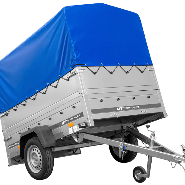UNITRAILER Garden Trailer 201 Kipp – PKW-Anhänger 200,6 × 125,6 cm – 750 kg – Einachser – 80 cm hohe blaue Plane – Zusatzbordwände: zusätzliche Vollwand-Stahlbordwände – Ansicht 1