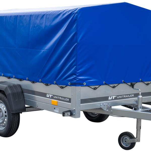 UNITRAILER Garden Trailer 230 FD – PKW-Anhänger 230,4 × 125,6 cm – 750 kg – Einachser – 80 cm hohe blaue Plane – Ansicht 1