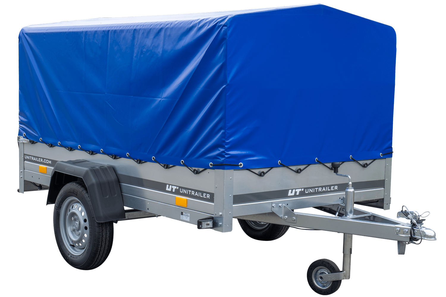 UNITRAILER Garden Trailer 230 FD – PKW-Anhänger 230,4 × 125,6 cm – 750 kg – Einachser – 80 cm hohe blaue Plane – Ansicht 1