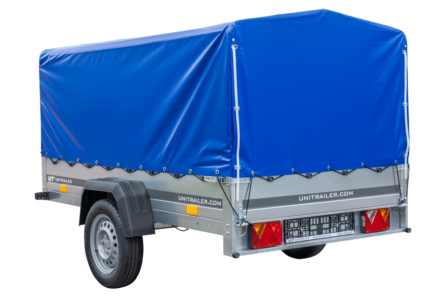 UNITRAILER Garden Trailer 230 FD – PKW-Anhänger 230,4 × 125,6 cm – 750 kg – Einachser – 80 cm hohe blaue Plane – Ansicht 2