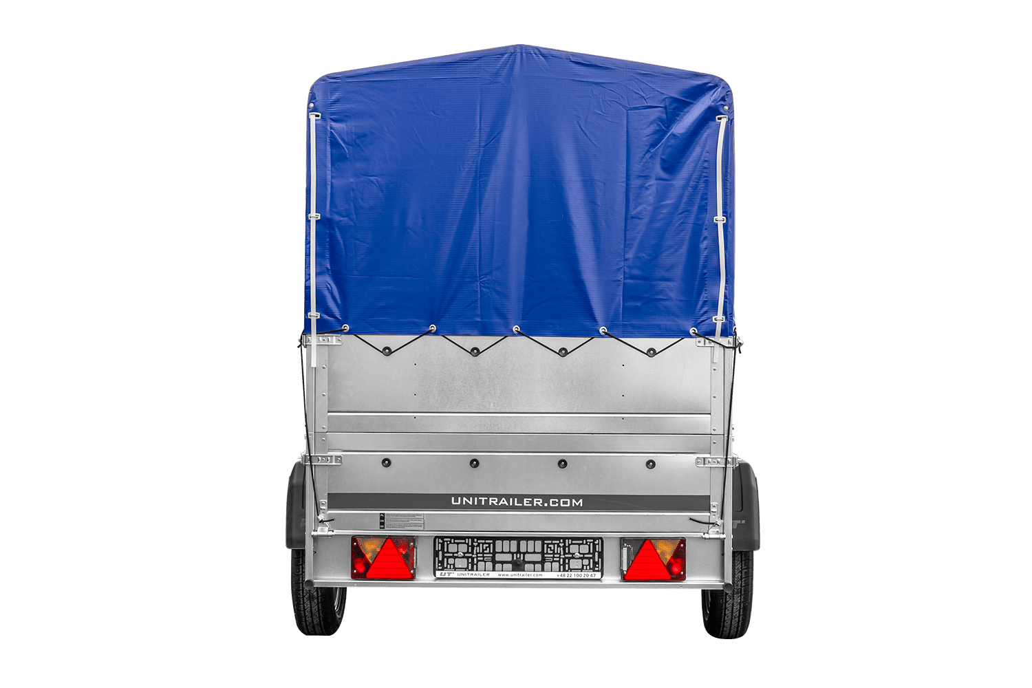 UNITRAILER Garden Trailer 230 FD – PKW-Anhänger 230,4 × 125,6 cm – 750 kg – Einachser – 80 cm hohe blaue Plane – Zusatzbordwände: zusätzliche Vollwand-Stahlbordwände – Ansicht 5