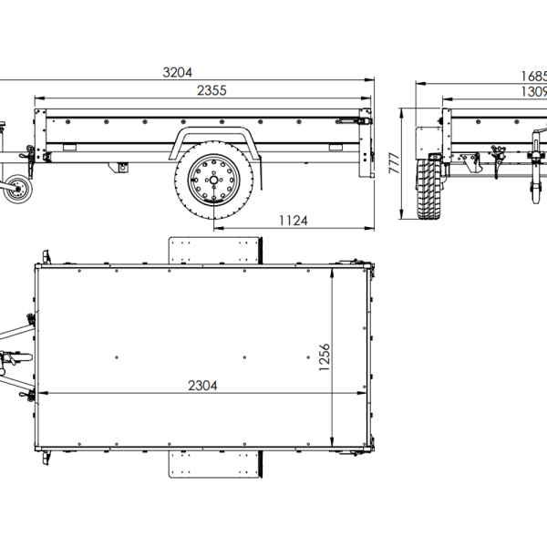 UNITRAILER Garden Trailer 230 FD – PKW-Anhänger 230,4 × 125,6 cm – 750 kg – Einachser – Zusatzbordwände: zusätzliche Vollwand-Stahlbordwände – inklusive Stützrad – Ansicht 1