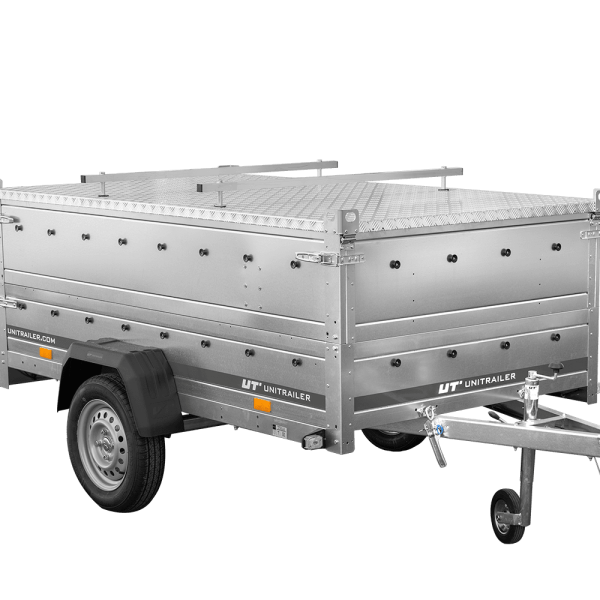 UNITRAILER Garden Trailer 230 Kipp – PKW-Anhänger 230,4 × 125,6 cm – 750 kg – Einachser – Aluminiumhaube – Zusatzbordwände: zusätzliche Vollwand-Stahlbordwände – Ansicht 1