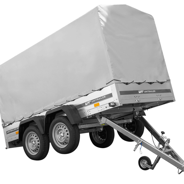 UNITRAILER Garden Trailer 264/2 Kipp – PKW-Anhänger 264,1 × 125,6 cm – 750 kg – Tandemachser – 110 cm hohe graue Plane – Ansicht 1