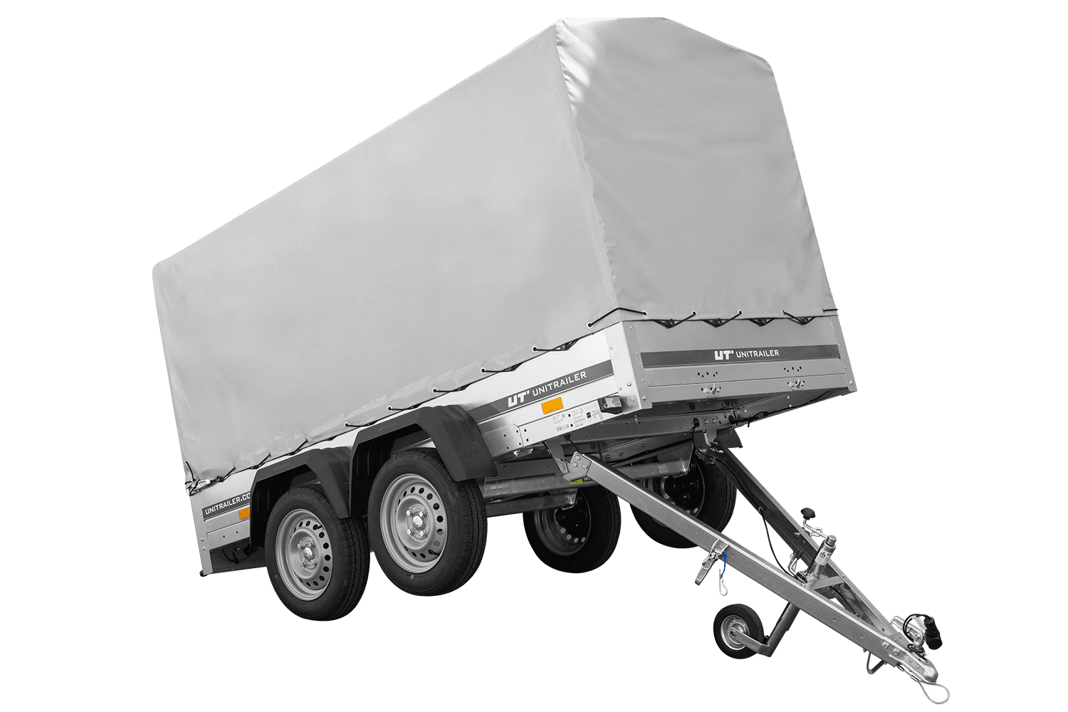UNITRAILER Garden Trailer 264/2 Kipp – PKW-Anhänger 264,1 × 125,6 cm – 750 kg – Tandemachser – 110 cm hohe graue Plane – Ansicht 1