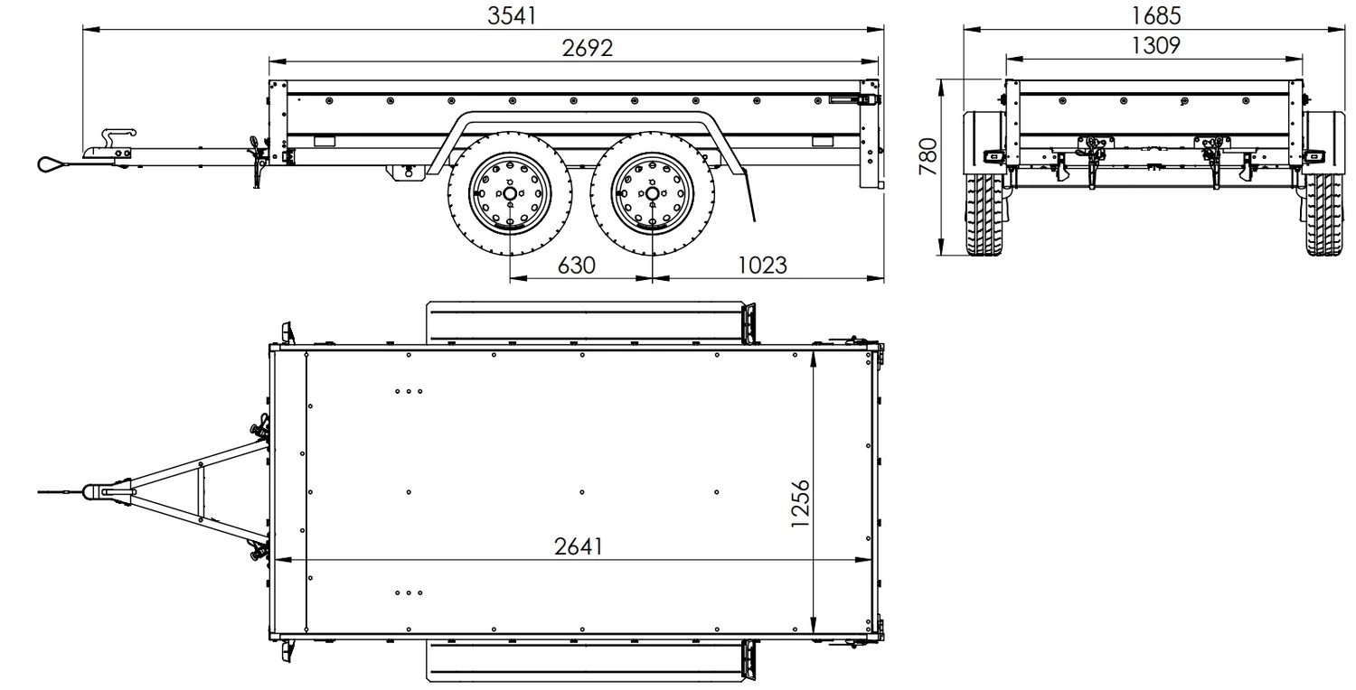 UNITRAILER Garden Trailer 264/2 Kipp – PKW-Anhänger 264,1 × 125,6 cm – 750 kg – Tandemachser – 110 cm hohe graue Plane – Ansicht 2