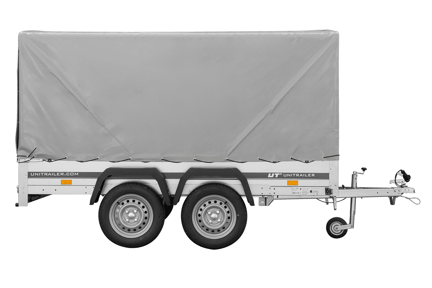 UNITRAILER Garden Trailer 264/2 Kipp – PKW-Anhänger 264,1 × 125,6 cm – 750 kg – Tandemachser – 110 cm hohe graue Plane – Ansicht 3