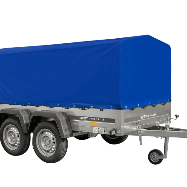 UNITRAILER Garden Trailer 264/2 Kipp – PKW-Anhänger 264,1 × 125,6 cm – 750 kg – Tandemachser – 80 cm hohe blaue Plane – Ansicht 1