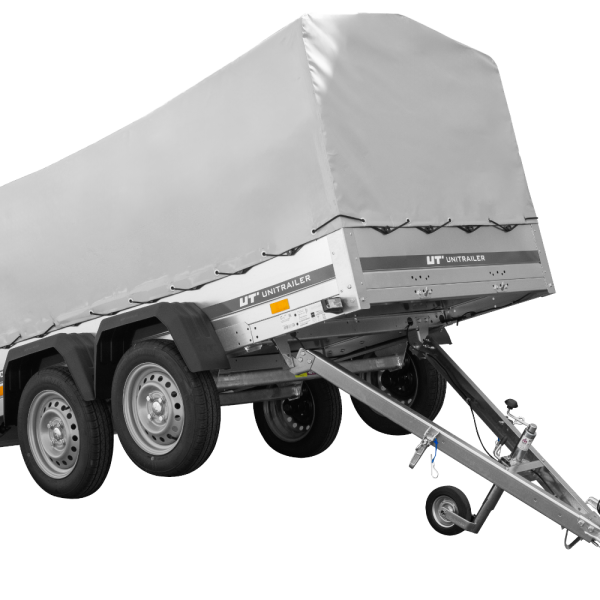 UNITRAILER Garden Trailer 264/2 Kipp – PKW-Anhänger 264,1 × 125,6 cm – 750 kg – Tandemachser – 80 cm hohe graue Plane – Ansicht 1