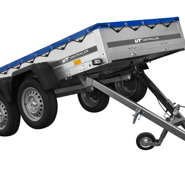 UNITRAILER Garden Trailer 264/2 Kipp – PKW-Anhänger 264,1 × 125,6 cm – 750 kg – Tandemachser – flache blaue Plane – Ansicht 1