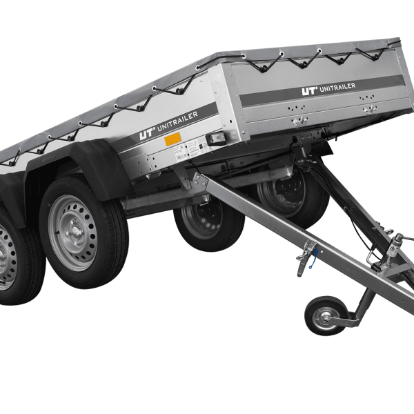 UNITRAILER Garden Trailer 264/2 Kipp – PKW-Anhänger 264,1 × 125,6 cm – 750 kg – Tandemachser – flache graue Plane – Ansicht 1