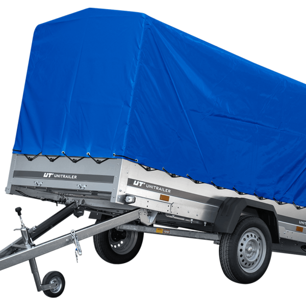 UNITRAILER Garden Trailer 264 KIPP – PKW-Anhänger 264,1 × 125,6 cm – 750 kg – Einachser – 110 cm hohe blaue Plane – Ansicht 1