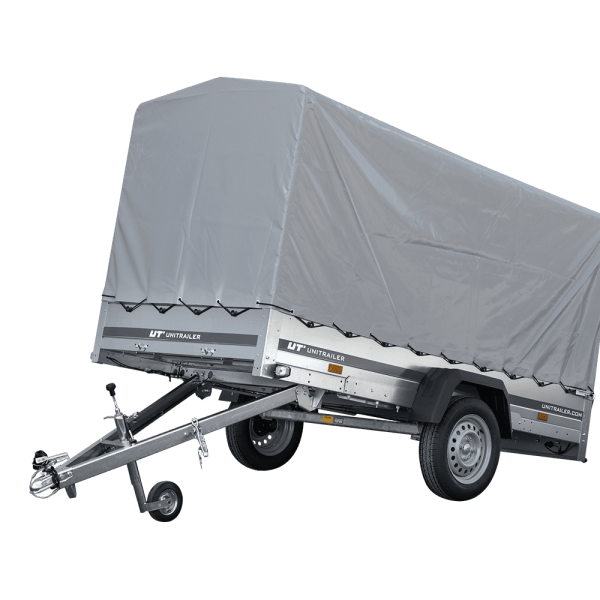 UNITRAILER Garden Trailer 264 KIPP – PKW-Anhänger 264,1 × 125,6 cm – 750 kg – Einachser – 110 cm hohe graue Plane – Ansicht 1