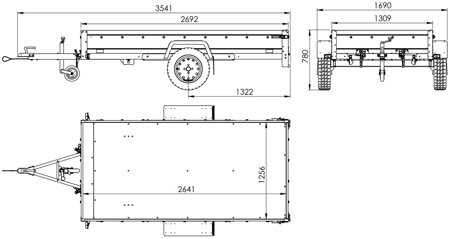 UNITRAILER Garden Trailer 264 KIPP – PKW-Anhänger 264,1 × 125,6 cm – 750 kg – Einachser – 80 cm hohe blaue Plane – Ansicht 2