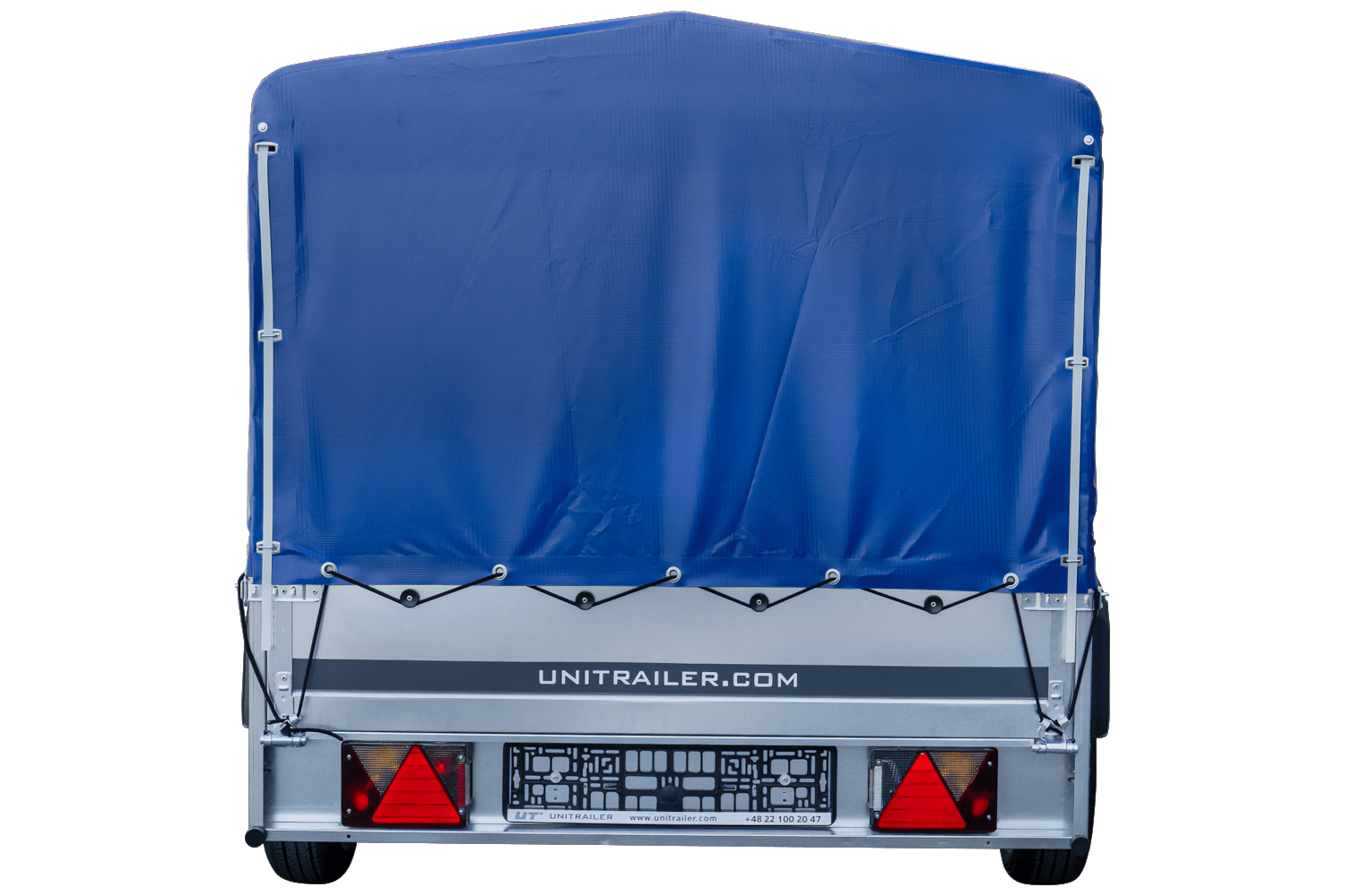 UNITRAILER Garden Trailer 264 KIPP – PKW-Anhänger 264,1 × 125,6 cm – 750 kg – Einachser – 80 cm hohe blaue Plane – Ansicht 3