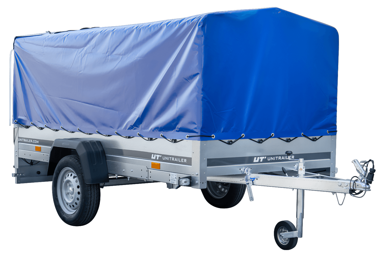 UNITRAILER Garden Trailer 264 KIPP – PKW-Anhänger 264,1 × 125,6 cm – 750 kg – Einachser – 80 cm hohe blaue Plane – Ansicht 5