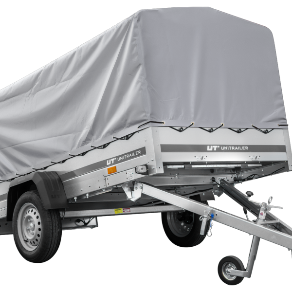 UNITRAILER Garden Trailer 264 KIPP – PKW-Anhänger 264,1 × 125,6 cm – 750 kg – Einachser – 80 cm hohe graue Plane – Ansicht 1