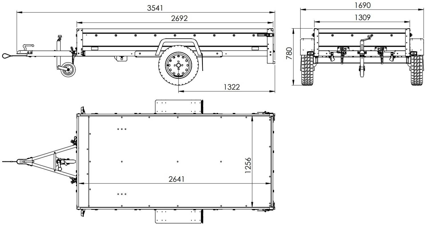 UNITRAILER Garden Trailer 264 KIPP – PKW-Anhänger 264,1 × 125,6 cm – 750 kg – Einachser – 80 cm hohe graue Plane – Ansicht 2
