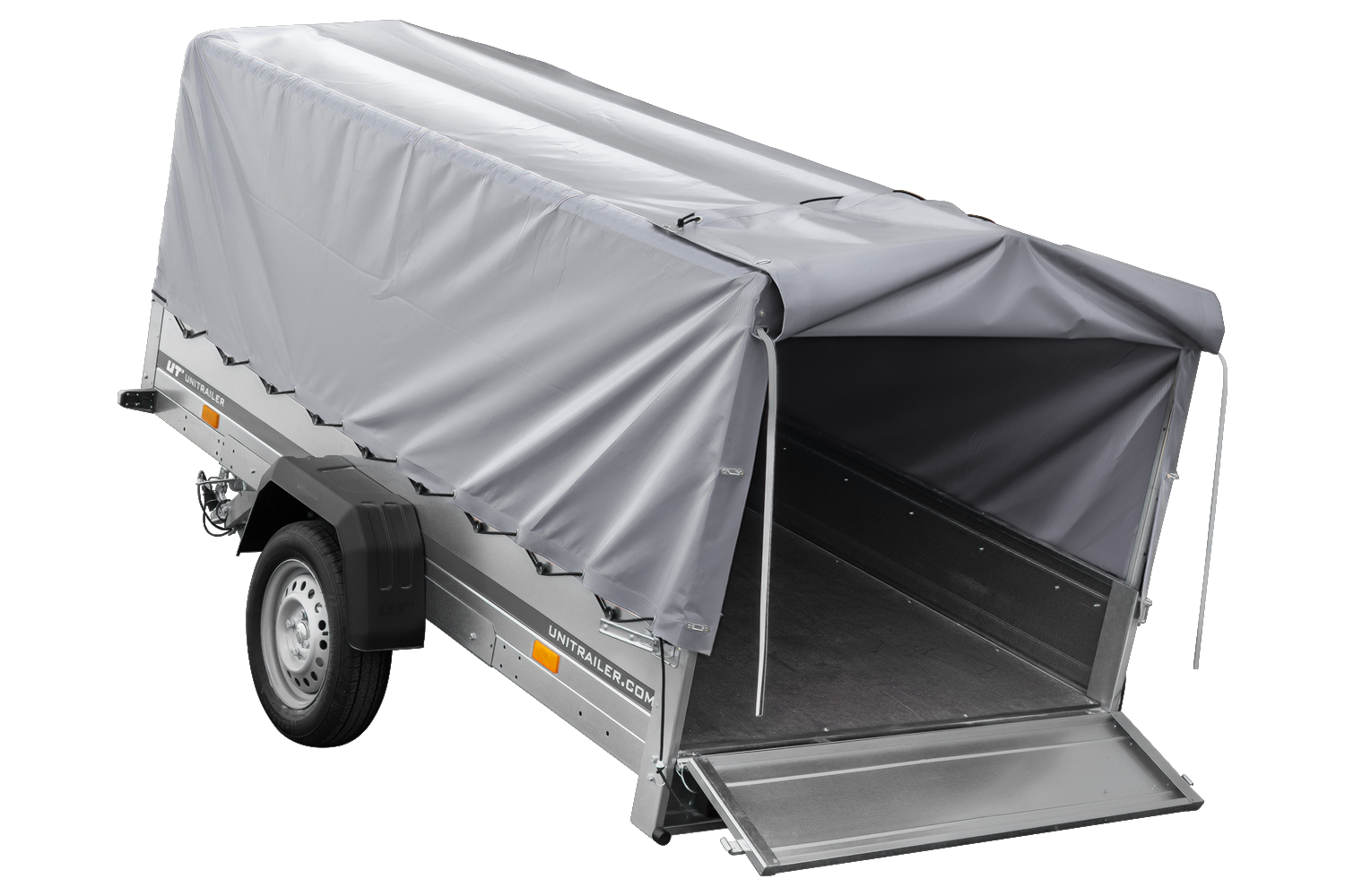 UNITRAILER Garden Trailer 264 KIPP – PKW-Anhänger 264,1 × 125,6 cm – 750 kg – Einachser – 80 cm hohe graue Plane – Ansicht 4