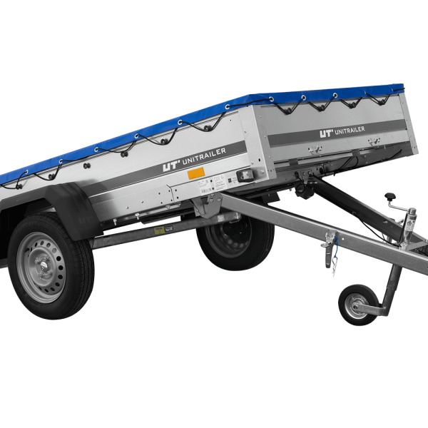 UNITRAILER Garden Trailer 264 KIPP – PKW-Anhänger 264,1 × 125,6 cm – 750 kg – Einachser – flache blaue Plane – Ansicht 1