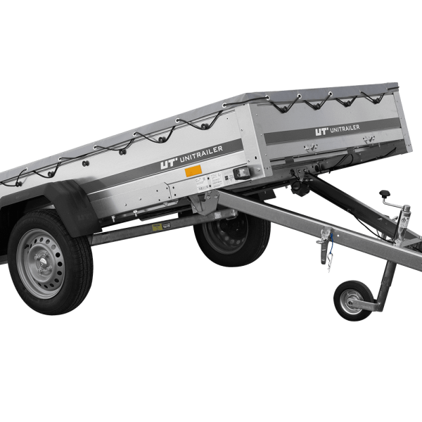 UNITRAILER Garden Trailer 264 KIPP – PKW-Anhänger 264,1 × 125,6 cm – 750 kg – Einachser – flache graue Plane – Ansicht 1