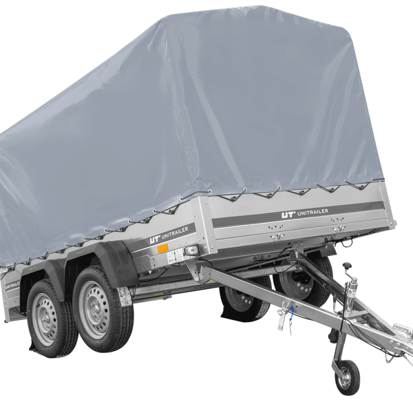 UNITRAILER Garden Trailer 265/2 KIPP – PKW-Anhänger 264,3 × 149,9 cm – 750 kg – Tandemachser – 110 cm hohe graue Plane – Ansicht 1