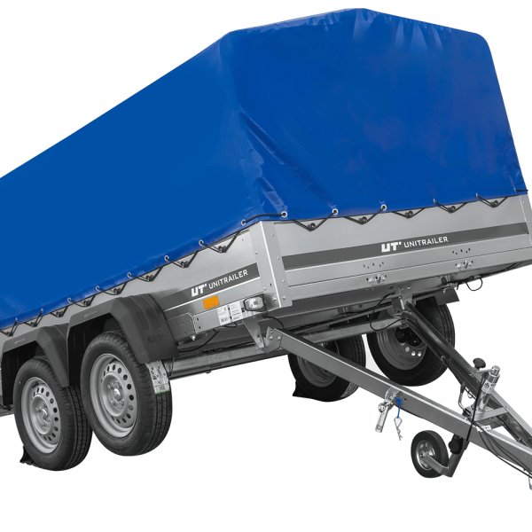 UNITRAILER Garden Trailer 265/2 KIPP – PKW-Anhänger 264,3 × 149,9 cm – 750 kg – Tandemachser – 80 cm hohe blaue Plane – Ansicht 1