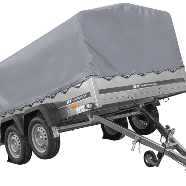 UNITRAILER Garden Trailer 265/2 KIPP – PKW-Anhänger 264,3 × 149,9 cm – 750 kg – Tandemachser – 80 cm hohe graue Plane – Ansicht 1