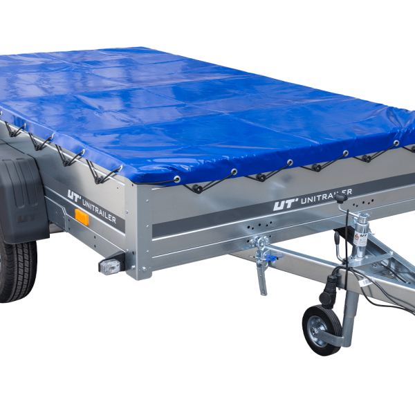 UNITRAILER Garden Trailer 265/2 KIPP – PKW-Anhänger 264,3 × 149,9 cm – 750 kg – Tandemachser – flache blaue Plane – Ansicht 1