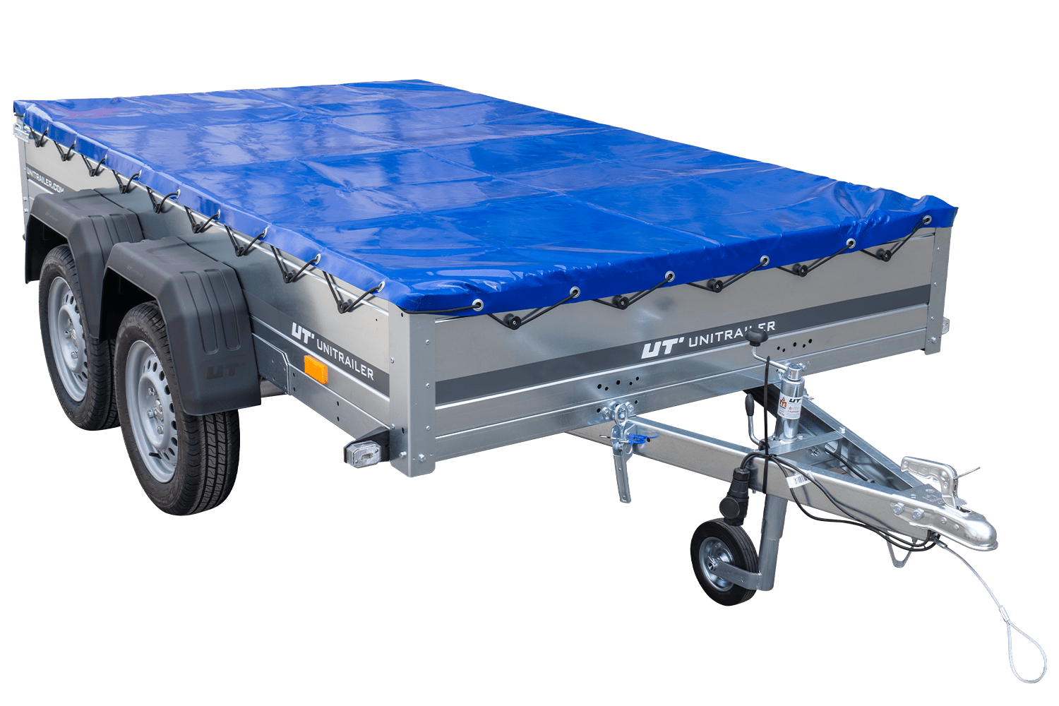 UNITRAILER Garden Trailer 265/2 KIPP – PKW-Anhänger 264,3 × 149,9 cm – 750 kg – Tandemachser – flache blaue Plane – Ansicht 1