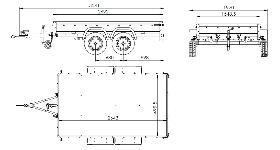 UNITRAILER Garden Trailer 265/2 KIPP – PKW-Anhänger 264,3 × 149,9 cm – 750 kg – Tandemachser – flache blaue Plane – Ansicht 2