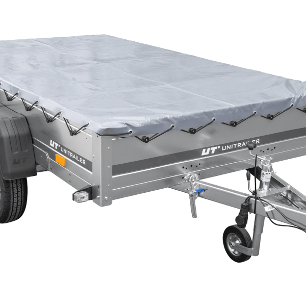 UNITRAILER Garden Trailer 265/2 KIPP – PKW-Anhänger 264,3 × 149,9 cm – 750 kg – Tandemachser – flache graue Plane – Ansicht 1