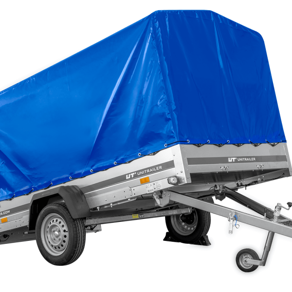 UNITRAILER Garden Trailer 265 KIPP – PKW-Anhänger 264,3 × 149,9 cm – 750 kg – Einachser – 110 cm hohe blaue Plane – Ansicht 1