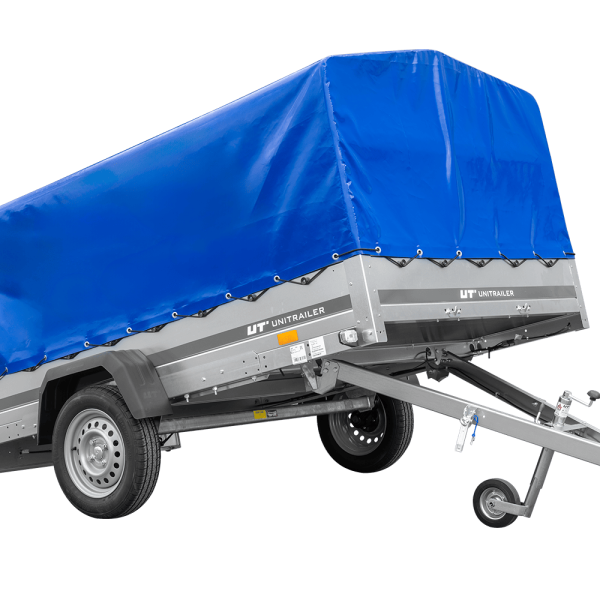 UNITRAILER Garden Trailer 265 KIPP – PKW-Anhänger 264,3 × 149,9 cm – 750 kg – Einachser – 80 cm hohe blaue Plane – Ansicht 1