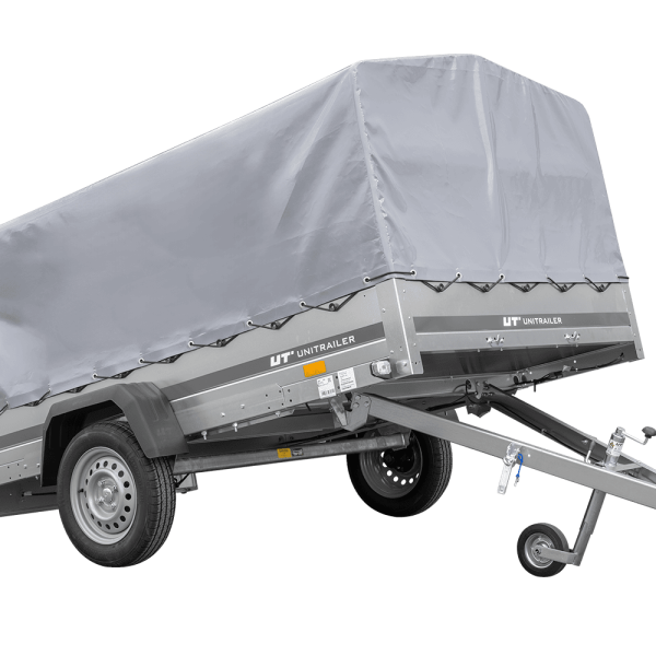 UNITRAILER Garden Trailer 265 KIPP – PKW-Anhänger 264,3 × 149,9 cm – 750 kg – Einachser – 80 cm hohe graue Plane – Ansicht 1