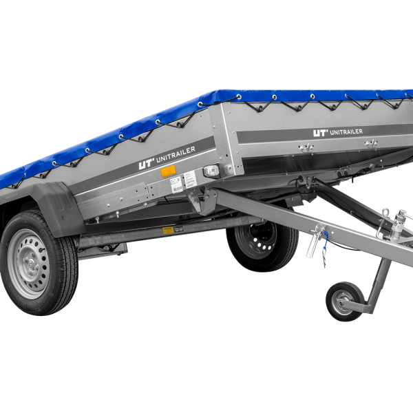 UNITRAILER Garden Trailer 265 KIPP – PKW-Anhänger 264,3 × 149,9 cm – 750 kg – Einachser – flache blaue Plane – Ansicht 1